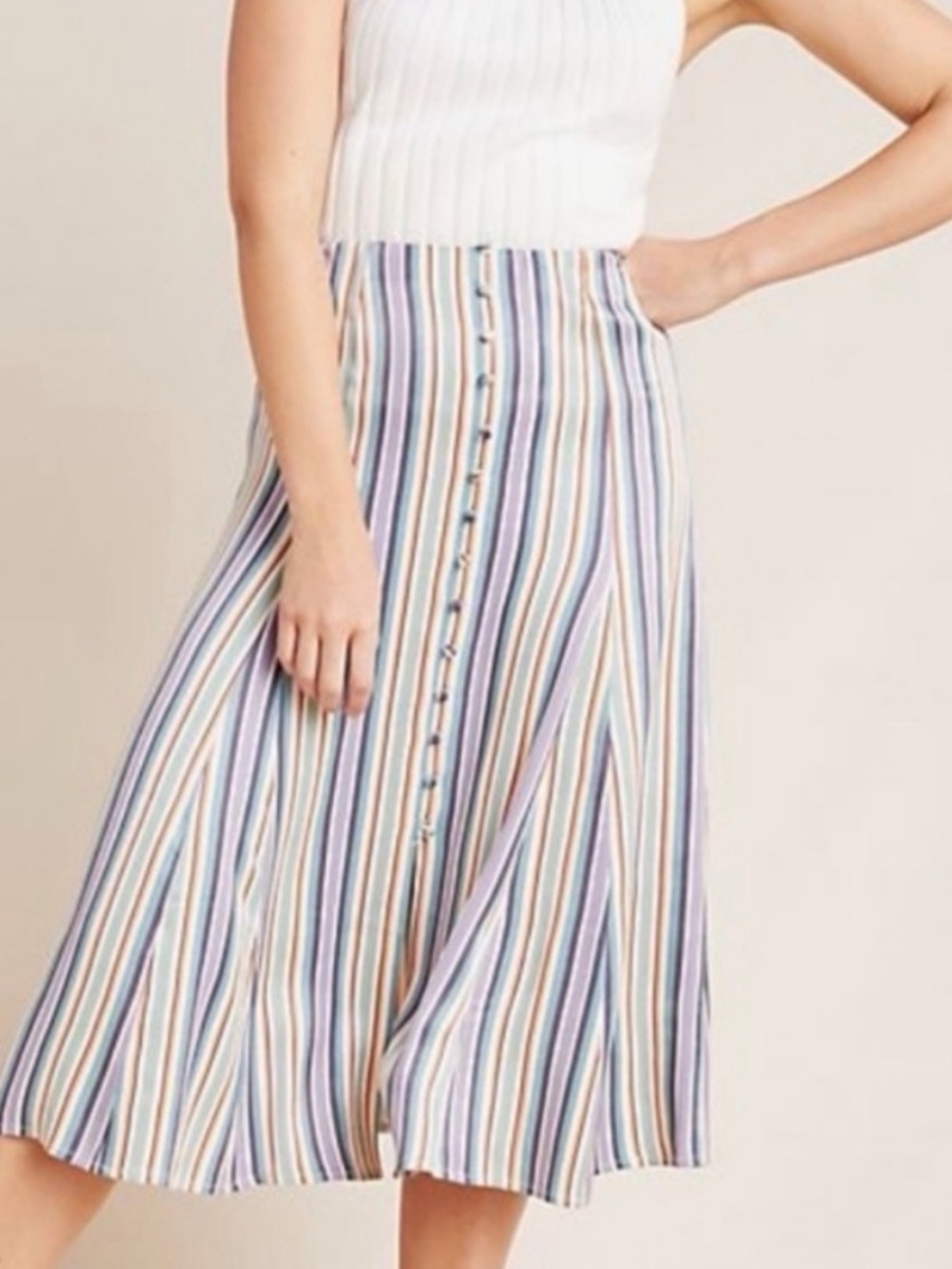 Maeve by Anthropologie Freya Striped Midi Skirt Faux Button Front Size 4 Boho